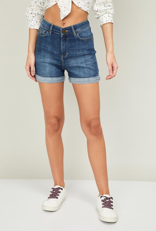 XPOSE Women Stonewashed Folded Hem Shorts