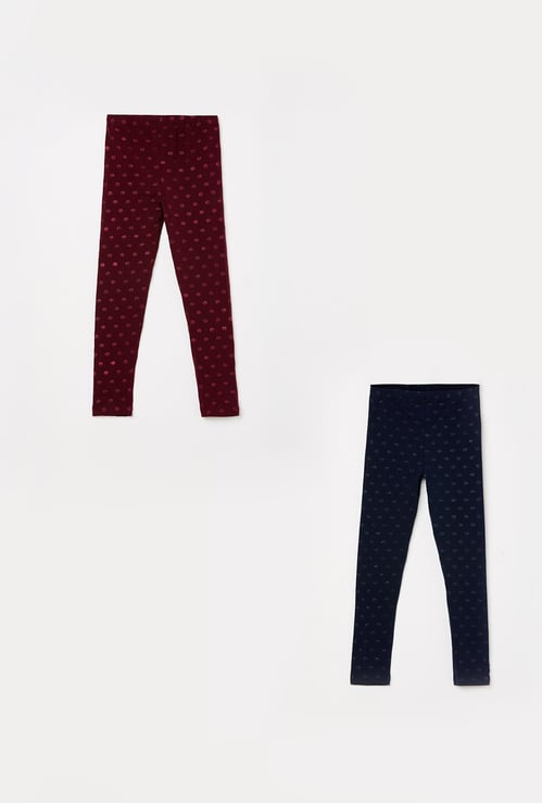 FAME FOREVER KIDS Girls Printed Leggings- Set of 2