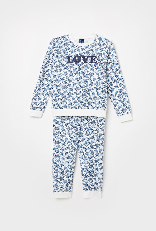 FAME FOREVER KIDS Girls Printed T-shirt and Solid Track Pants