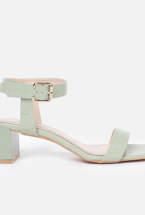 GINGER Women Solid Ankle-Strap Block Heel Sandals