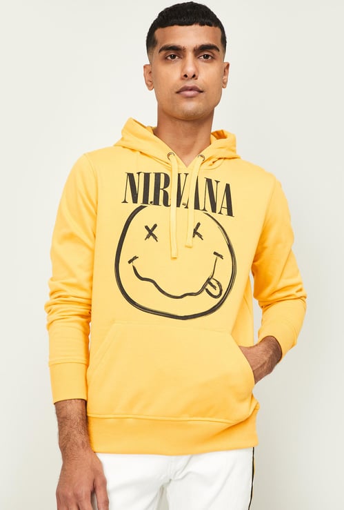 FREE AUTHORITY Men Nirvana Print Hoodie with Kangaroo Pockets