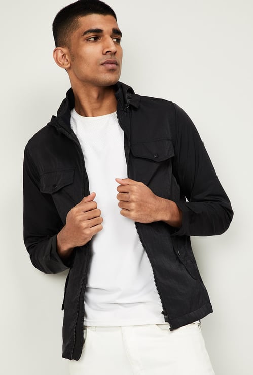 ALLEN SOLLY Men Solid Full Sleeves Hooded Jacket