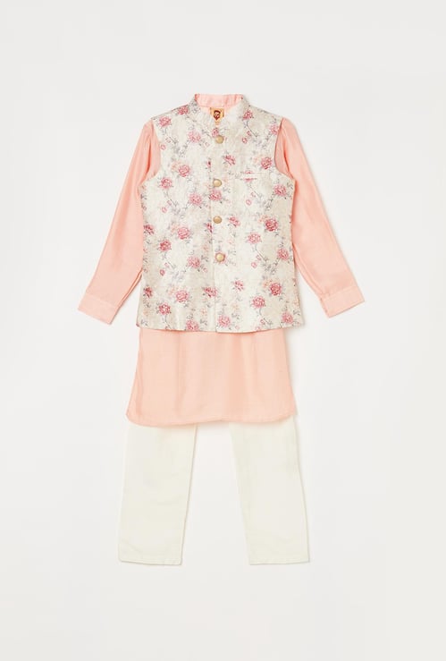 MANYAVAR Solid Kurta with Pyjama and Printed Waistcoat