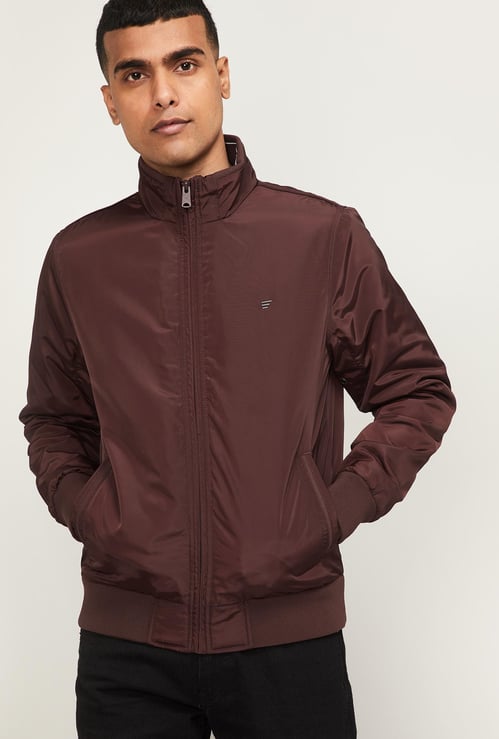 T-BASE Men Solid Bomber Jacket