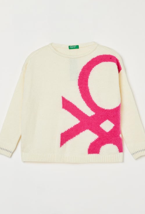UNITED COLORS OF BENETTON Girls Patterned Knit Round-Neck Sweater