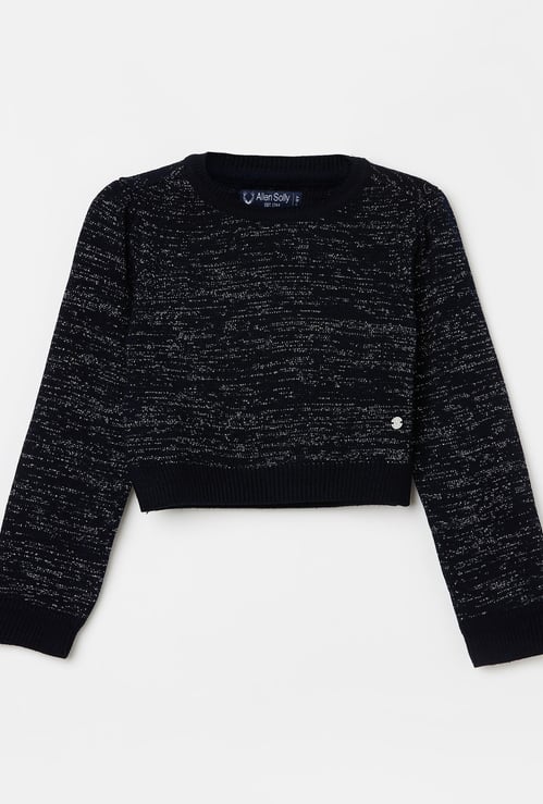 ALLEN SOLLY Girls Patterned Knit Sweater with Ribbed Hems