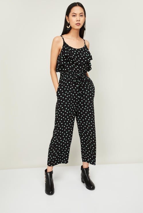 GINGER Women Printed Ruffle Layered Jumpsuit with Tei-Up Waist