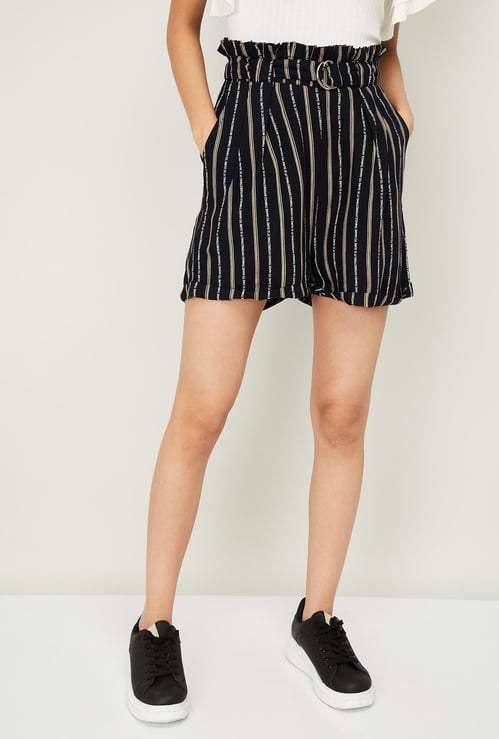 GINGER Women Typographic Print Striped Shorts`