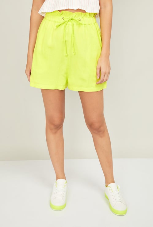 GINGER Women Solid Elasticated Shorts