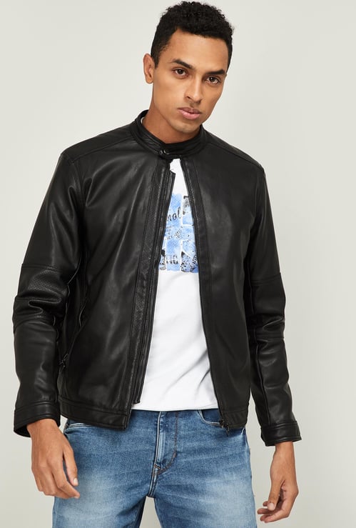 FORCA Men Solid Full Sleeves Biker Jacket