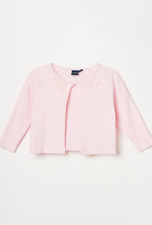 JUNIORS Girls Solid Floral Applique Knitted Shrug