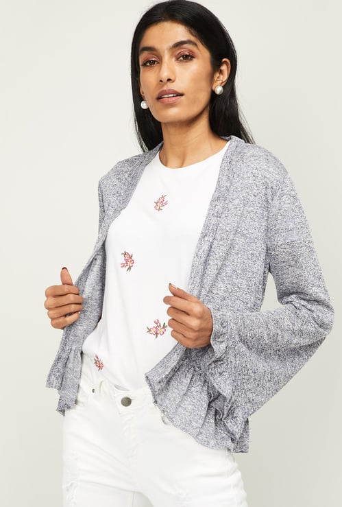 LATIN QUARTERS Women Textured Full Sleeves Shrug