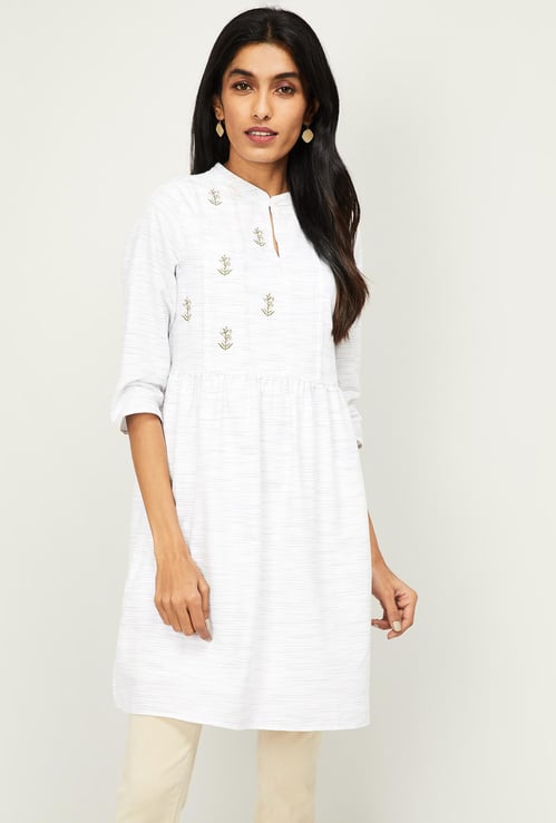 ALLEN SOLLY Women Floral Embroidery Flared Tunic