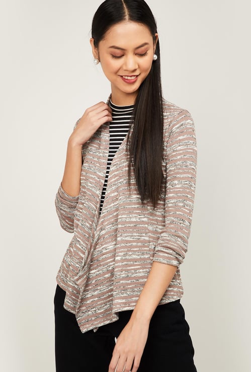 CODE Textured Front-Open Full Sleeves Shrug