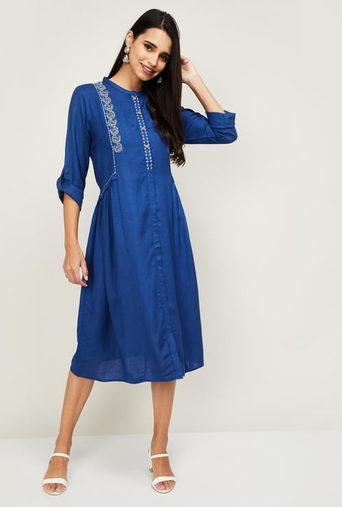 W Women Embroidered Full Sleeves Midi Dress