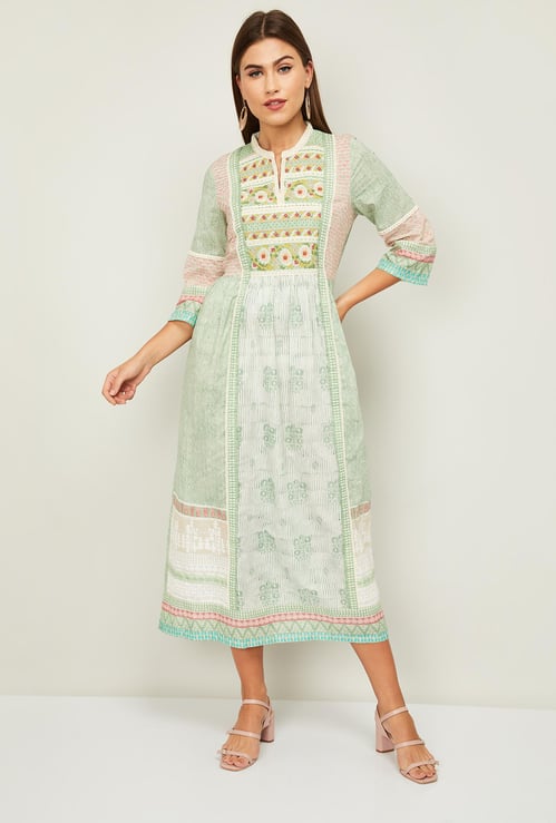 W Women Printed Three-quarter Sleeves A-line Dress