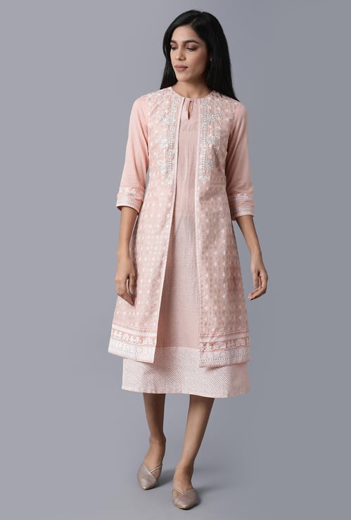 W Women Printed Shrug Layered Midi Dress