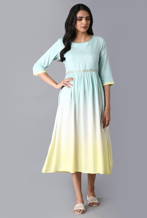 W Women Ombre Detail Three-quarter Sleeves Midi Dress