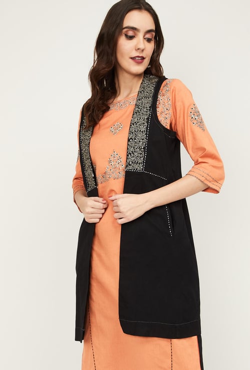 W Women Sequin Embellished Open Front  Ethnic Jacket