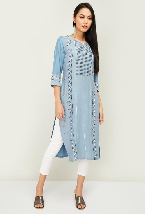 W Women Printed Three-quarter Sleeves Straight Kurta