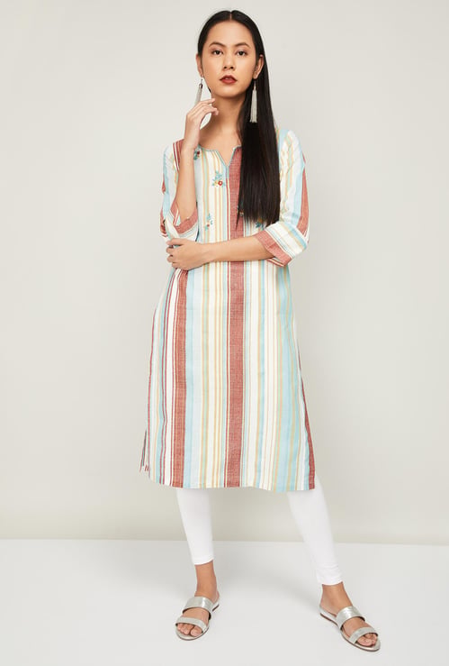W Women Striped Straight Kurta