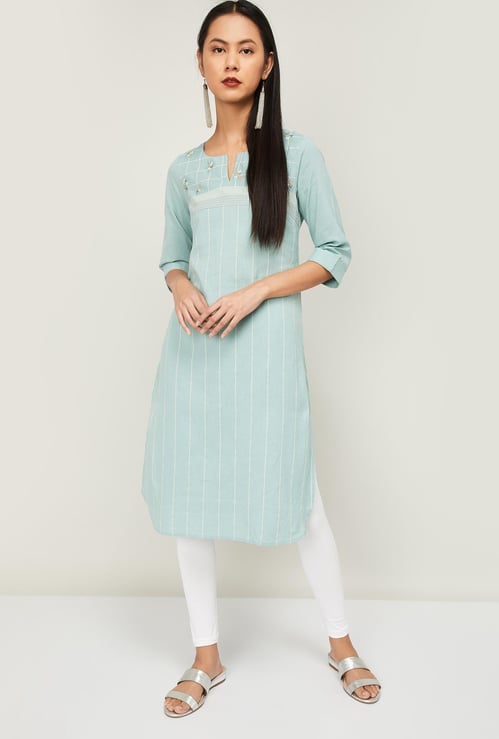 W Women Striped Straight Kurta