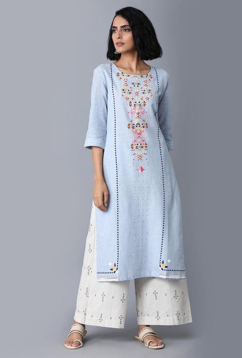W Women Printed Three-Quarter Sleeves Straight Kurta