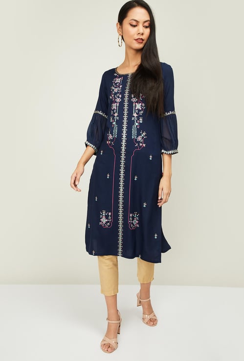 W Women Printed Three-quarter Sleeves Straight Kurta
