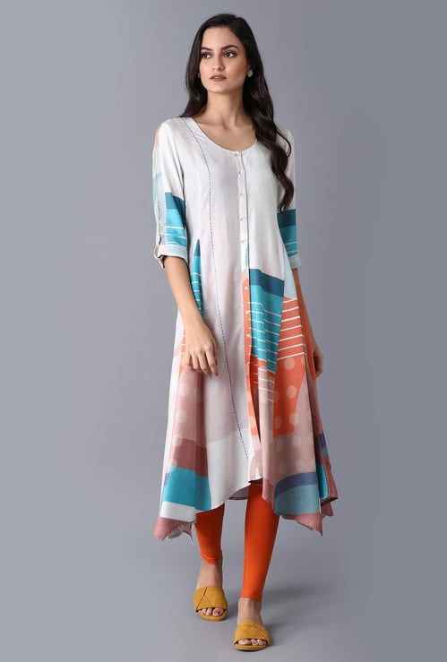 W Women Printed Asymmetrical Kurta