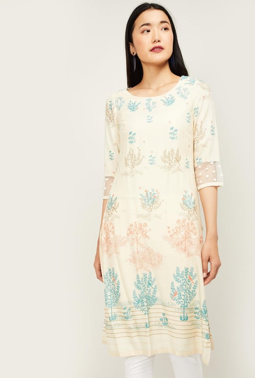 W Women Printed Three-Quarter Sleeves Straight Kurta