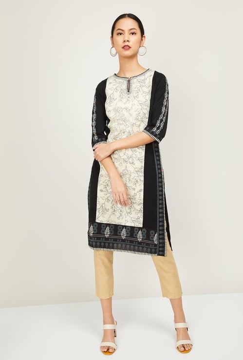 W Women Printed Three-Quarter Sleeves Straight Kurta