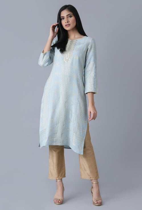 W Women Printed Round Neck Straight Kurta