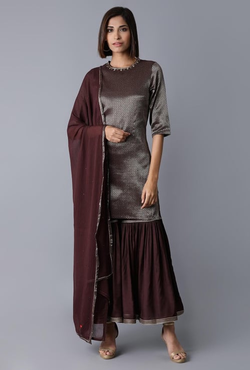 W Women Printed Kurta with Solid Palazzo and Dupatta