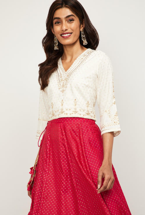 W Women Sequin Embellished Three-Quarter Sleeves Top