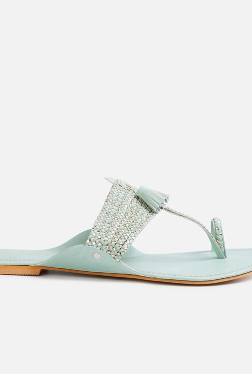 MELANGE Women Braided Toe-Ring Flats