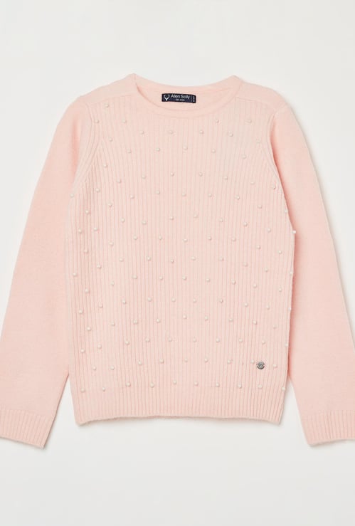 ALLEN SOLLY Girls Beaded Ribbed Sweater