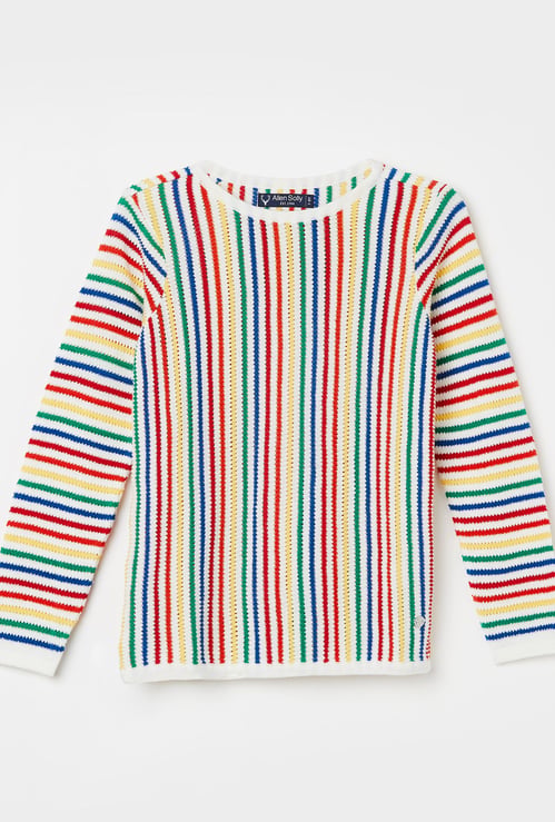 ALLEN SOLLY Girls Textured Full Sleeves Sweater