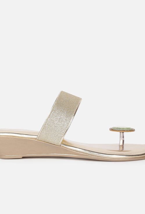 MELANGE Women Shimmery Open-Toe Wedges