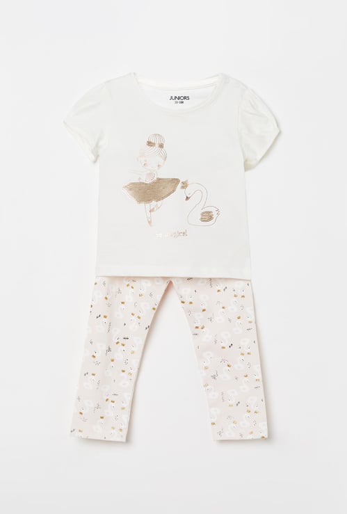 JUNIORS Girls Printed Top with Leggings