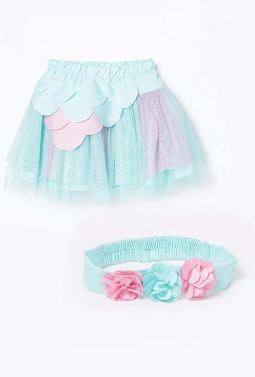 JUNIORS Girls Printed A-line Elasticated Skirt with Hairbands