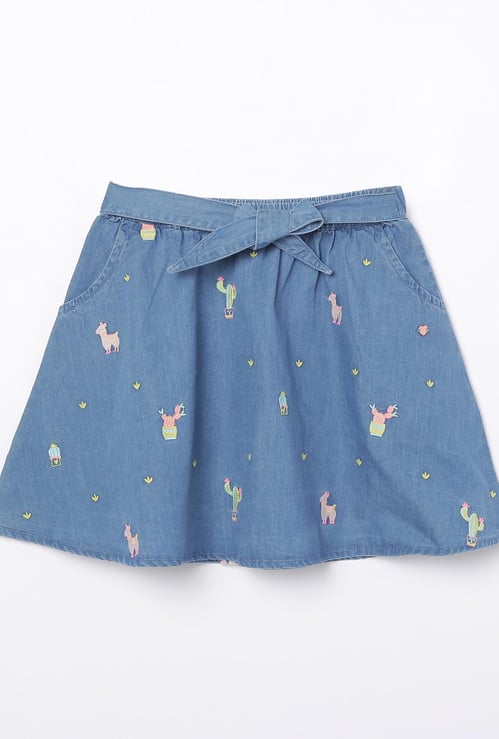 BOSSINI Girls Embroidered Elasticated A-line Skirt