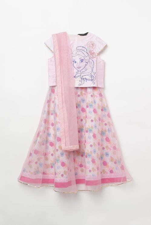 MELANGE Girls Printed Blouse with Lehenga and Dupatta