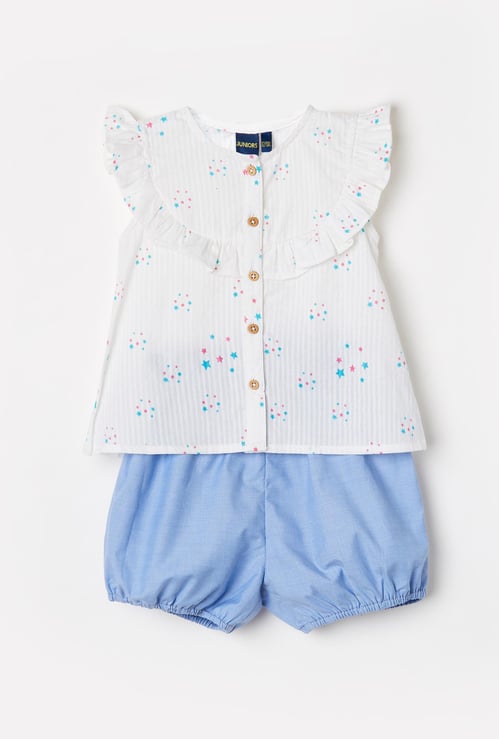 JUNIORS Printed Cap Sleeves Top with Elasticated Shorts