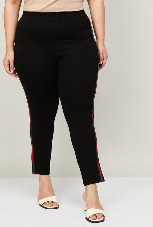 NEXUS Women Plus-Size Striped Elasticated Treggings