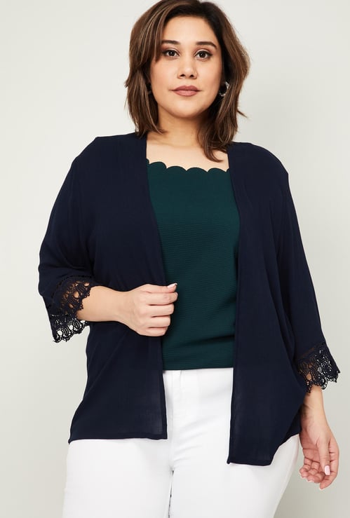 NEXUS Women Solid Shrug with Lace Trim