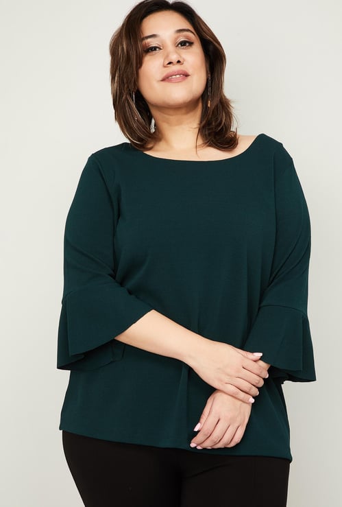 NEXUS Women Solid Plus-Size Top with Bell Sleeves