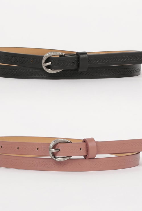 GINGER Women Textured Casual Belt - Set of 2
