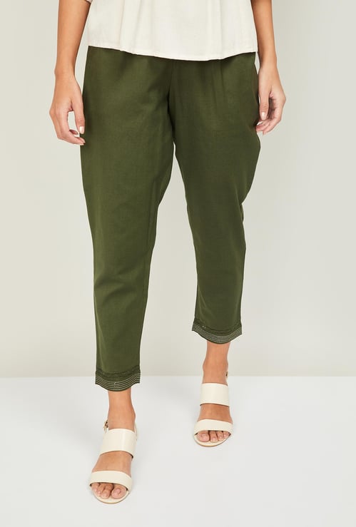 MELANGE Women Solid Elasticated Straight Pants