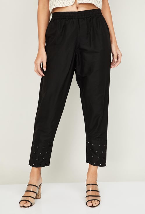 MELANGE Women Solid Elasticated Straight Pants