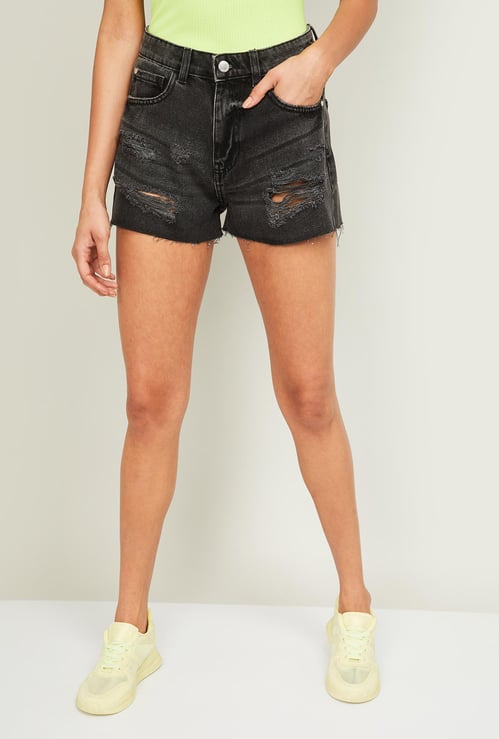 GINGER Women Denim Distressed Shorts